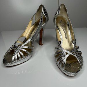 Nina Metallic Snakeskin Peep Toe Pump Heels